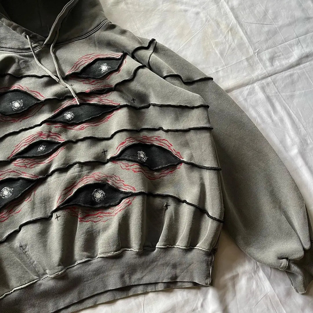 Men's Retro Patchwork Hoodie with Geometric Street Style Design