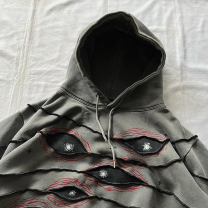 Men's Retro Patchwork Hoodie with Geometric Street Style Design
