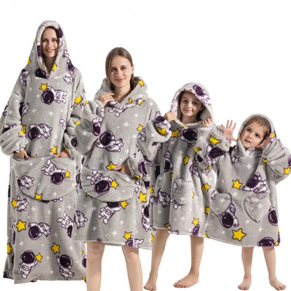 Women's Cozy Oversized Hoodie Blanket with Fleece Collar Light Gray