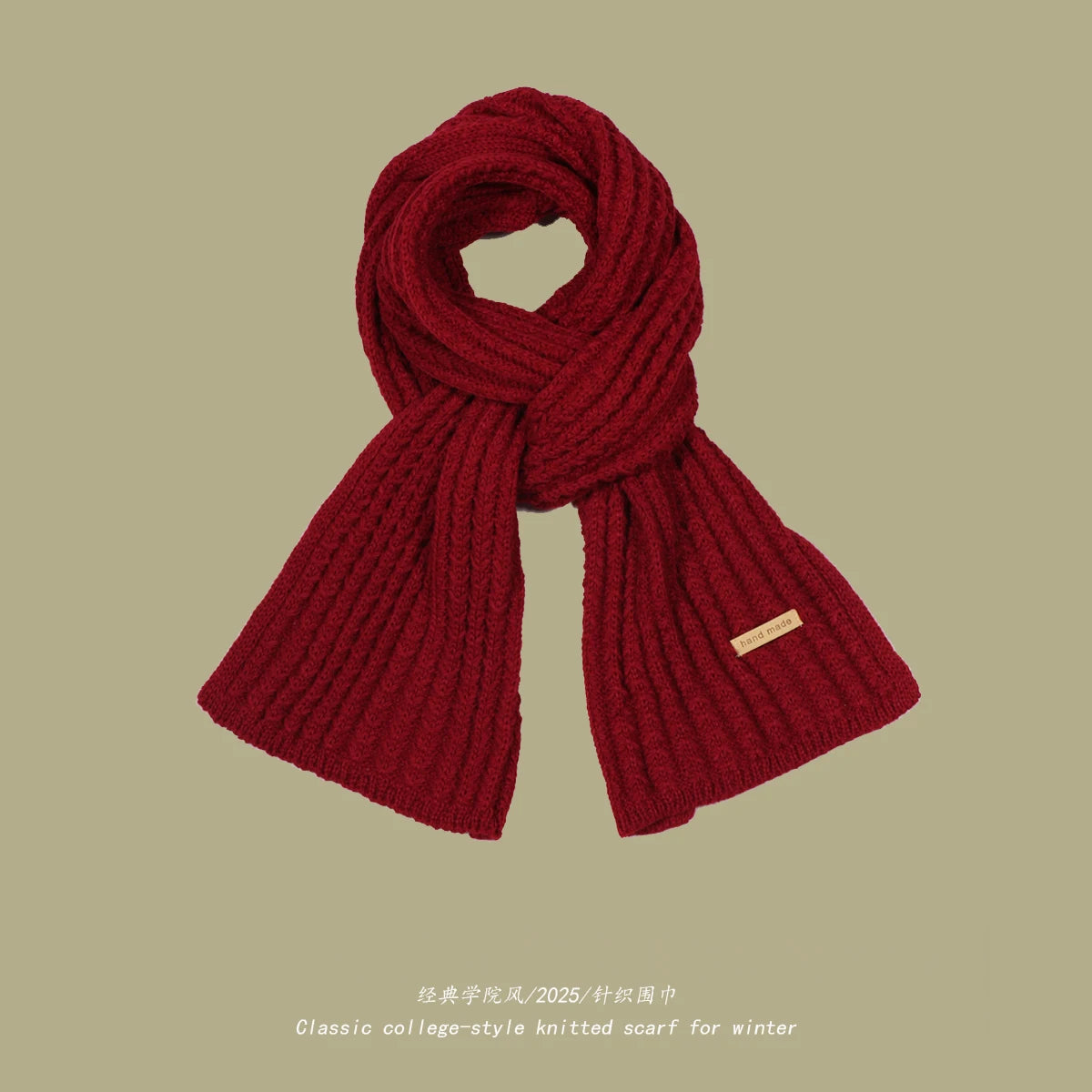 Women's Thick Warm Knitted Scarf - Soft Cashmere Winter Accessory Wine red