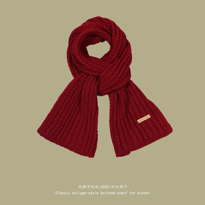 Women's Thick Warm Knitted Scarf - Soft Cashmere Winter Accessory Wine red