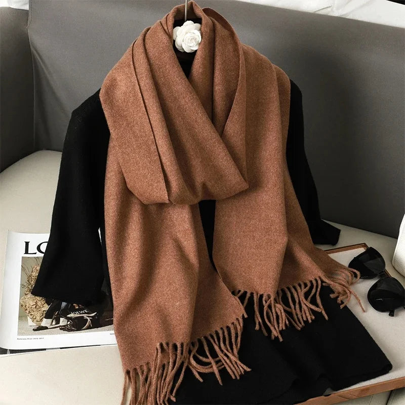 Women's Warm Thick Cashmere Winter Scarf with Tassels and Wrap DFP001-19 33x180cm