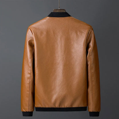 Men's Multi-Color Ribbed Premium Leather Jacket for Fall and Winter