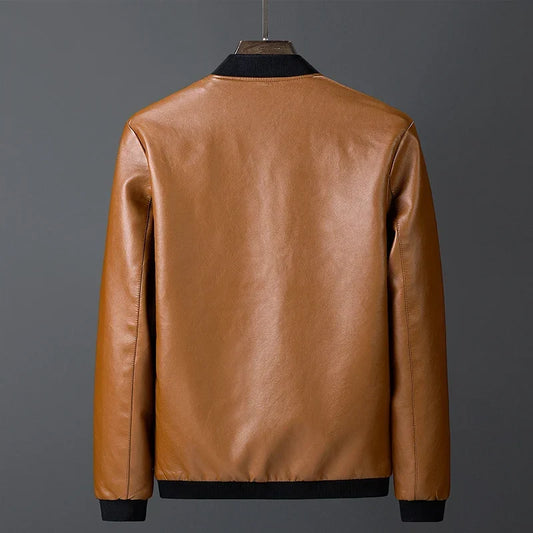Men's Multi-Color Ribbed Premium Leather Jacket for Fall and Winter