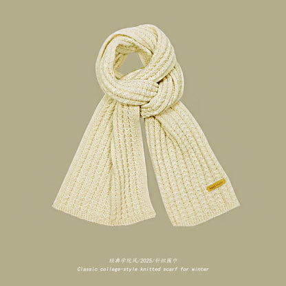Women's Thick Warm Knitted Scarf - Soft Cashmere Winter Accessory Beige