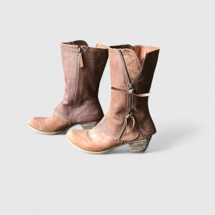 Women's Relaxed Fold Over Side Zip Mid Calf Comfort Boots