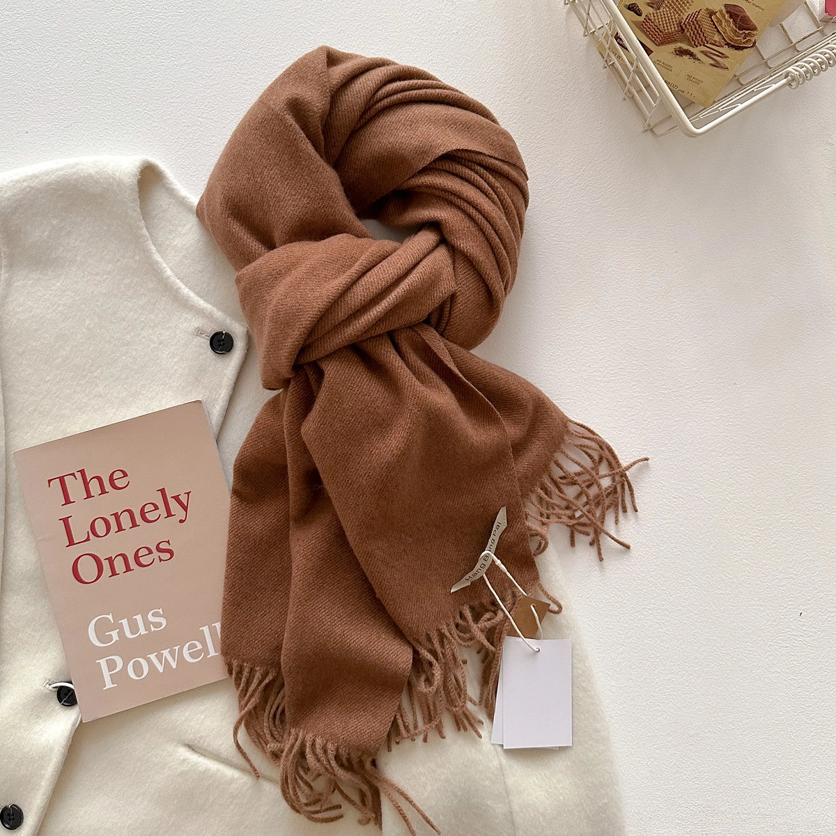 Women's Long Warm Wool Scarf - Solid Cashmere Shawl Wrap for Winter SU-03