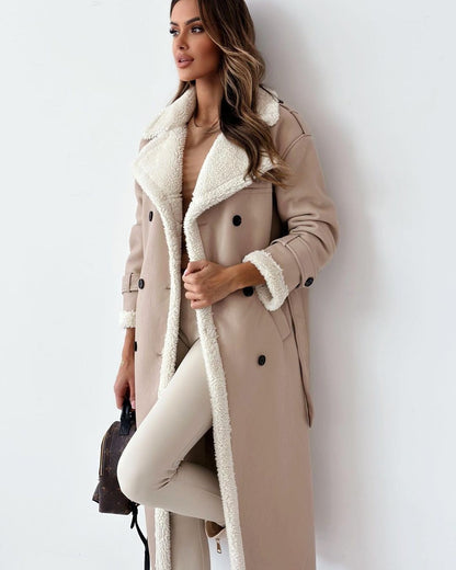Women's Knee-Length Teddy-Lined Trench Jacket for Daily Use