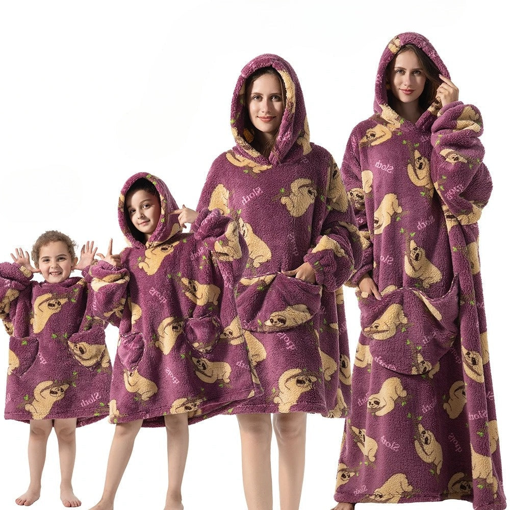 Women's Cozy Oversized Hoodie Blanket with Fleece Collar Brown