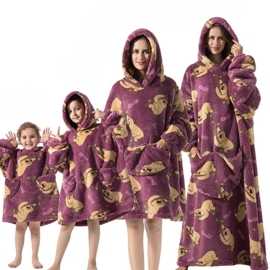 Women's Cozy Oversized Hoodie Blanket with Fleece Collar Brown