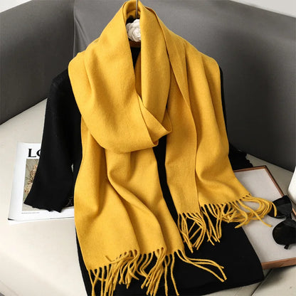 Women's Warm Thick Cashmere Winter Scarf with Tassels and Wrap DFP001-14 33x180cm