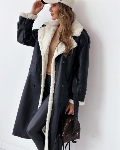 Women's Knee-Length Teddy-Lined Trench Jacket for Daily Use