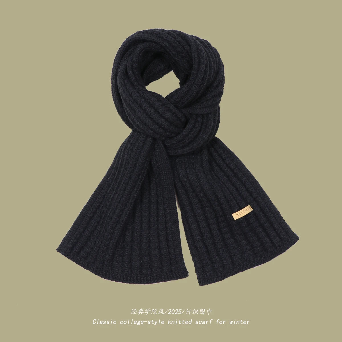 Women's Thick Warm Knitted Scarf - Soft Cashmere Winter Accessory black
