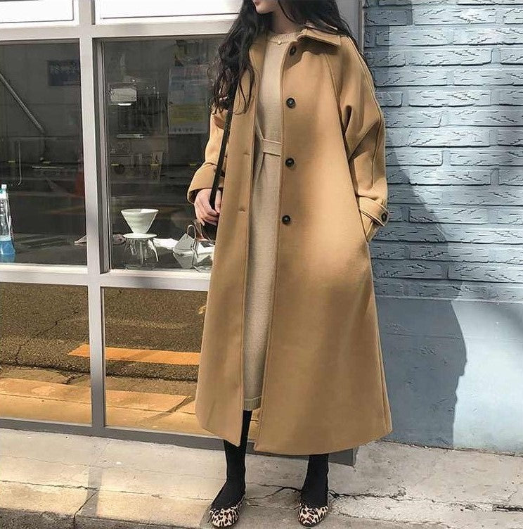 Women's Stylish Longline Belted Trench Coat for Daily Use Brown