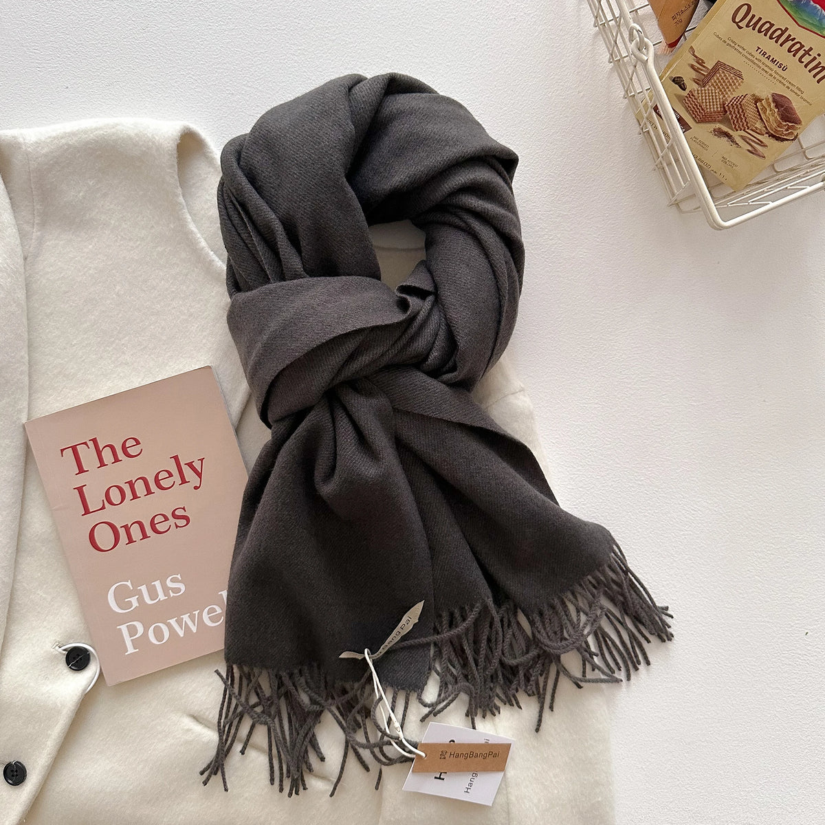 Women's Long Warm Wool Scarf - Solid Cashmere Shawl Wrap for Winter SU-02