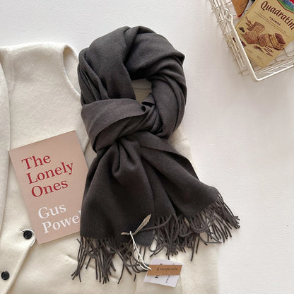 Women's Long Warm Wool Scarf - Solid Cashmere Shawl Wrap for Winter SU-02