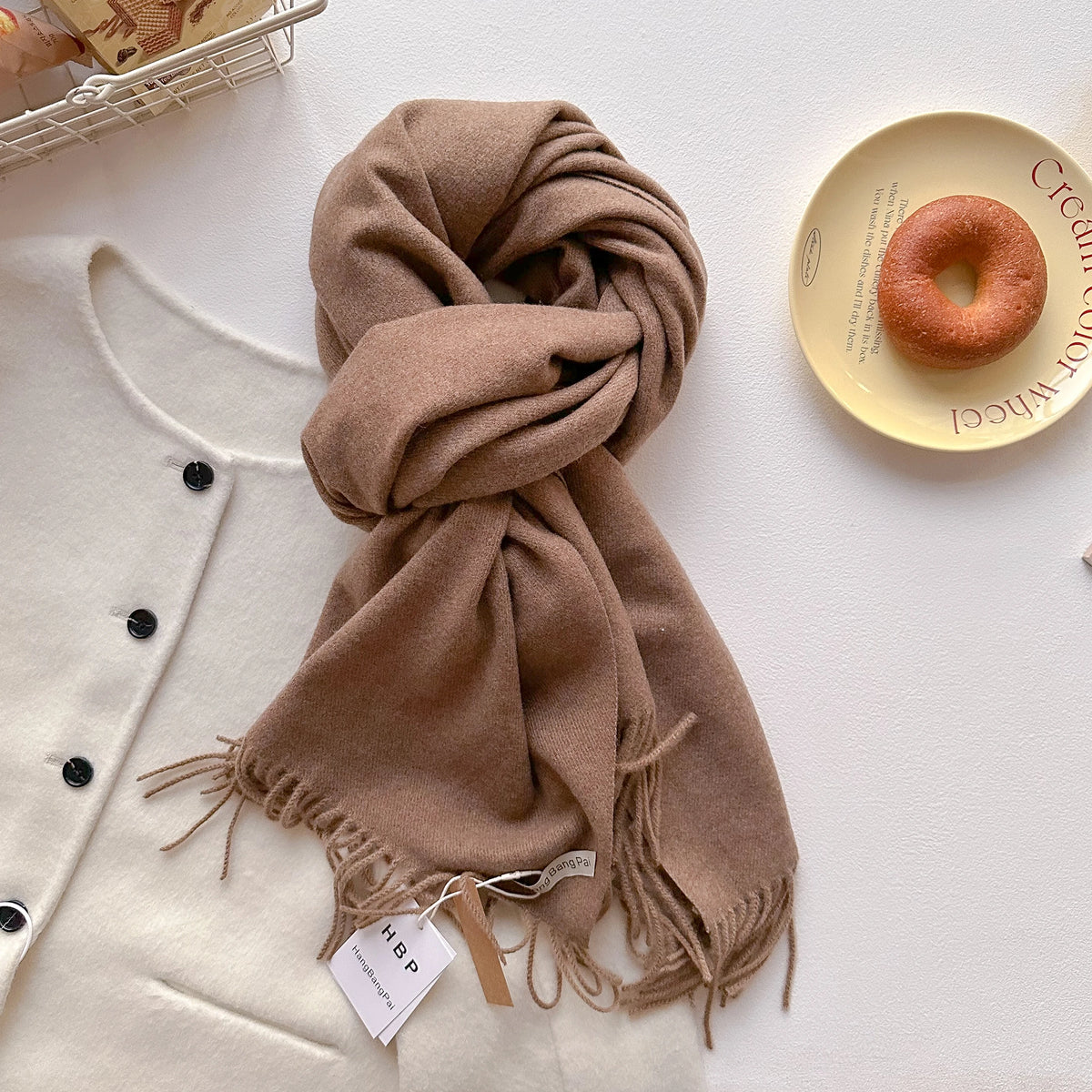 Women's Long Warm Wool Scarf - Solid Cashmere Shawl Wrap for Winter SU-09