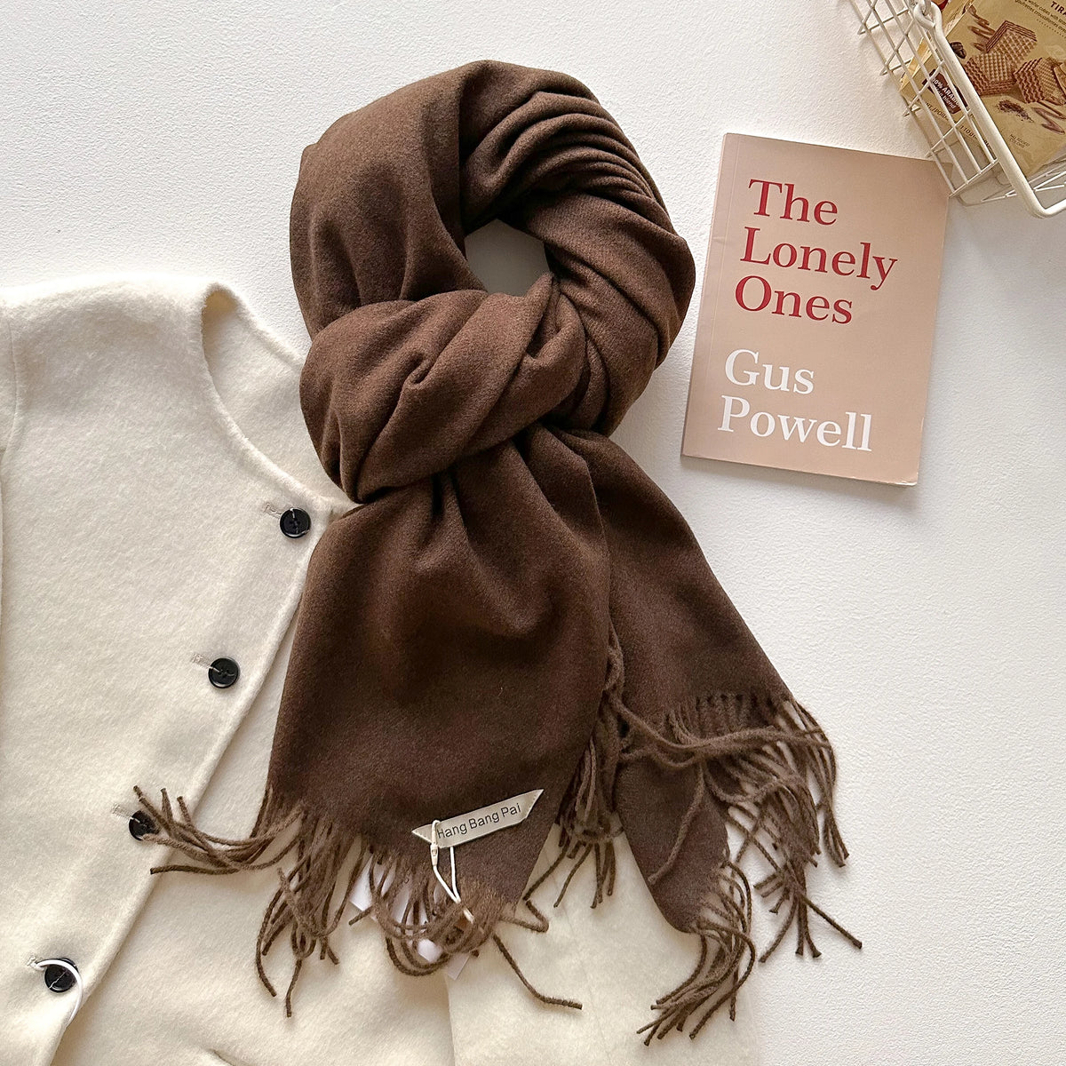 Women's Long Warm Wool Scarf - Solid Cashmere Shawl Wrap for Winter SU-06