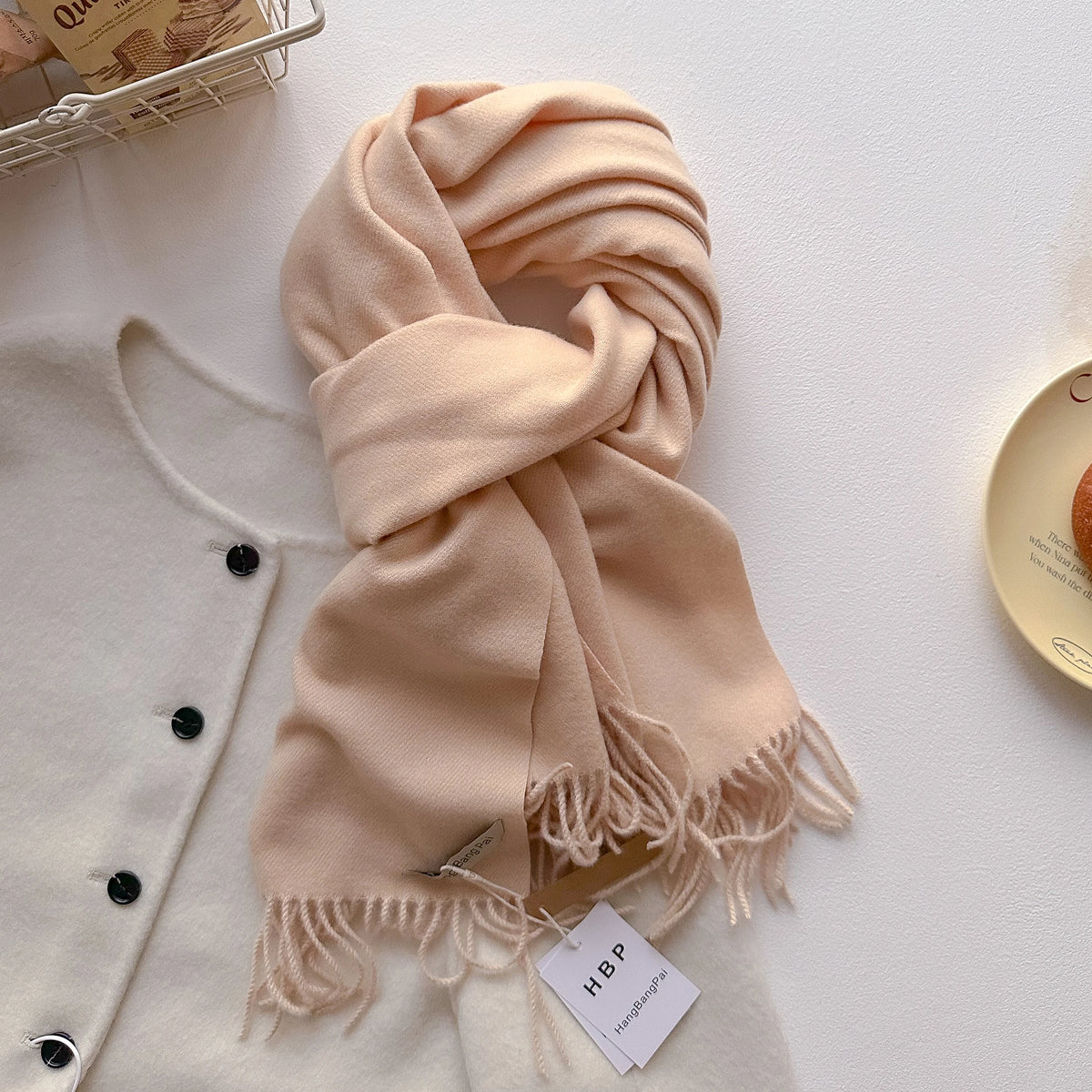 Women's Long Warm Wool Scarf - Solid Cashmere Shawl Wrap for Winter SU-10
