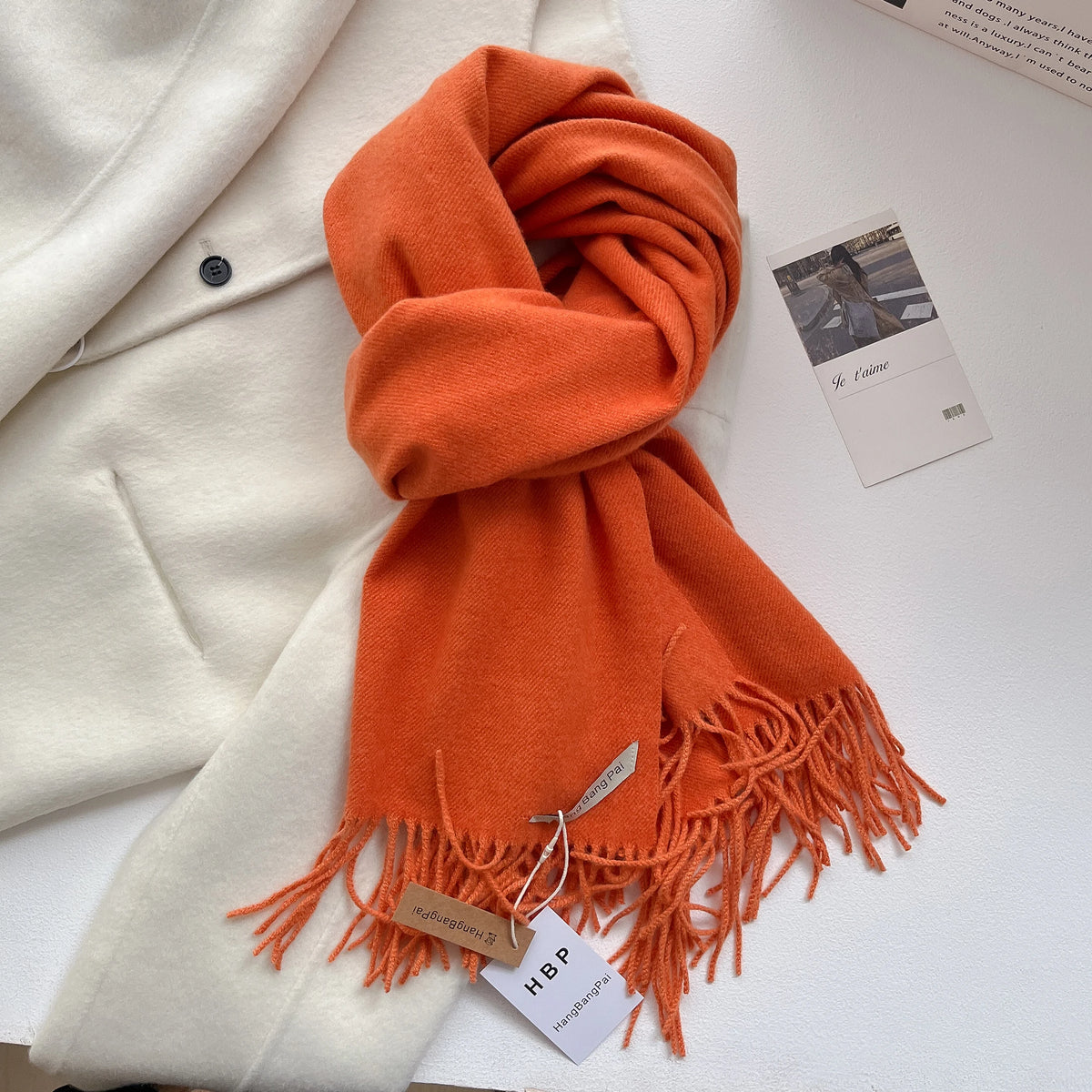 Women's Long Warm Wool Scarf - Solid Cashmere Shawl Wrap for Winter SU-14