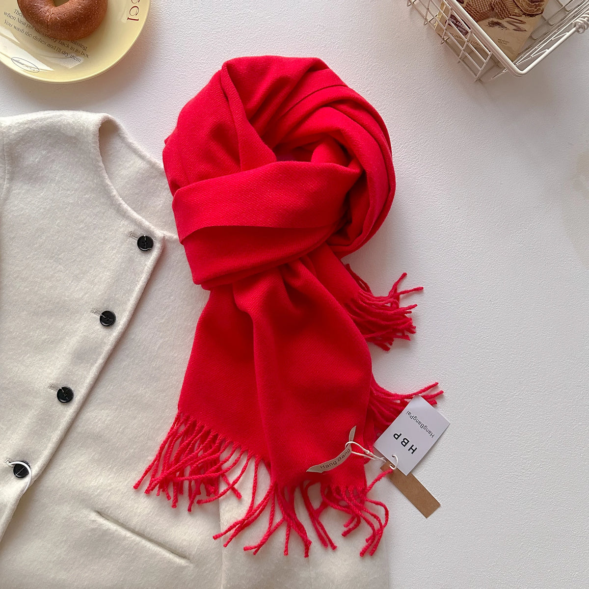 Women's Long Warm Wool Scarf - Solid Cashmere Shawl Wrap for Winter SU-08