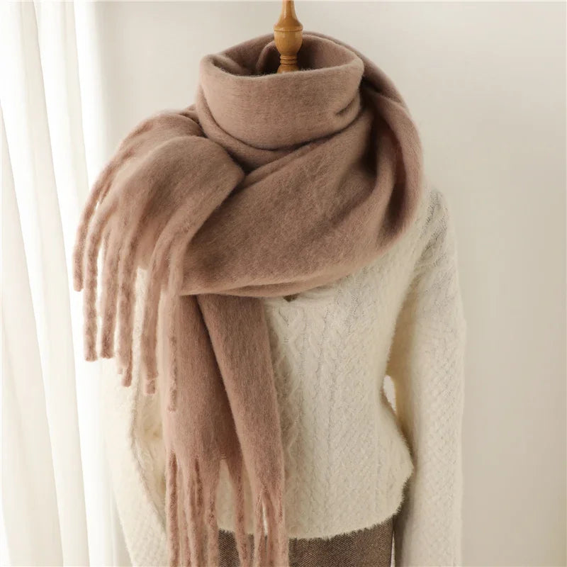 Women's Cashmere Winter Scarf - Soft Thick Pashmina Wrap with Tassels WT77-5