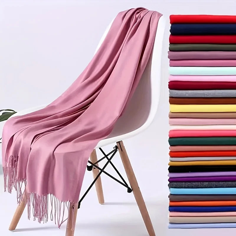 Women's Solid Cashmere Scarf - Warm Autumn Winter Shawl Wraps