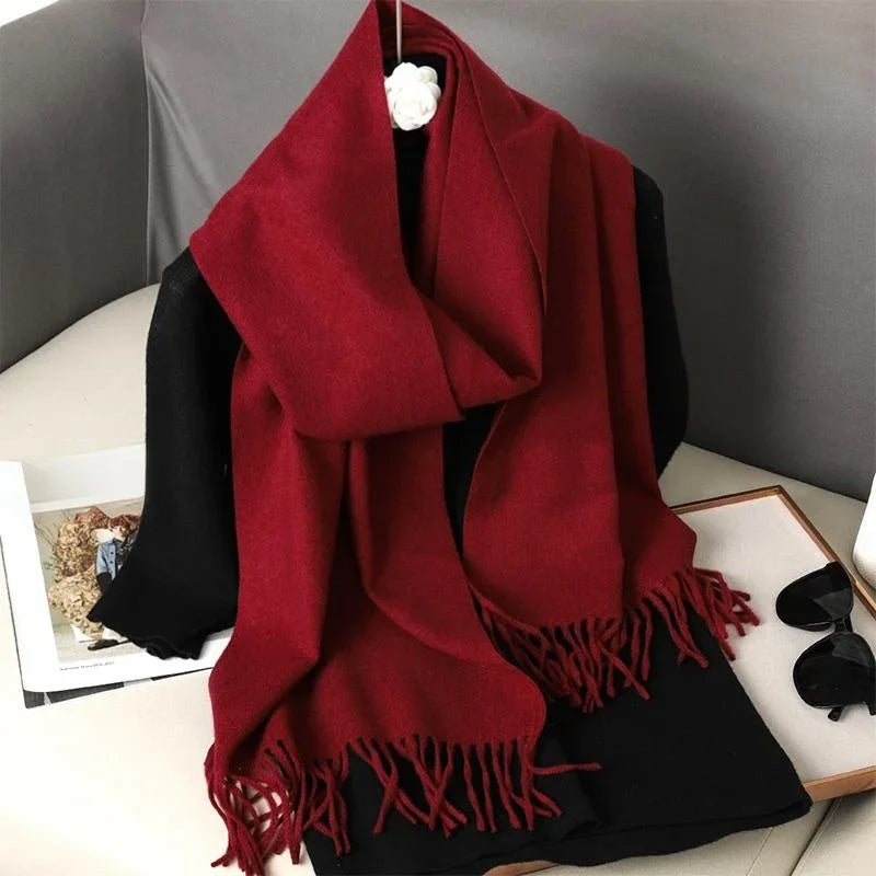 Women's Warm Thick Cashmere Winter Scarf with Tassels and Wrap