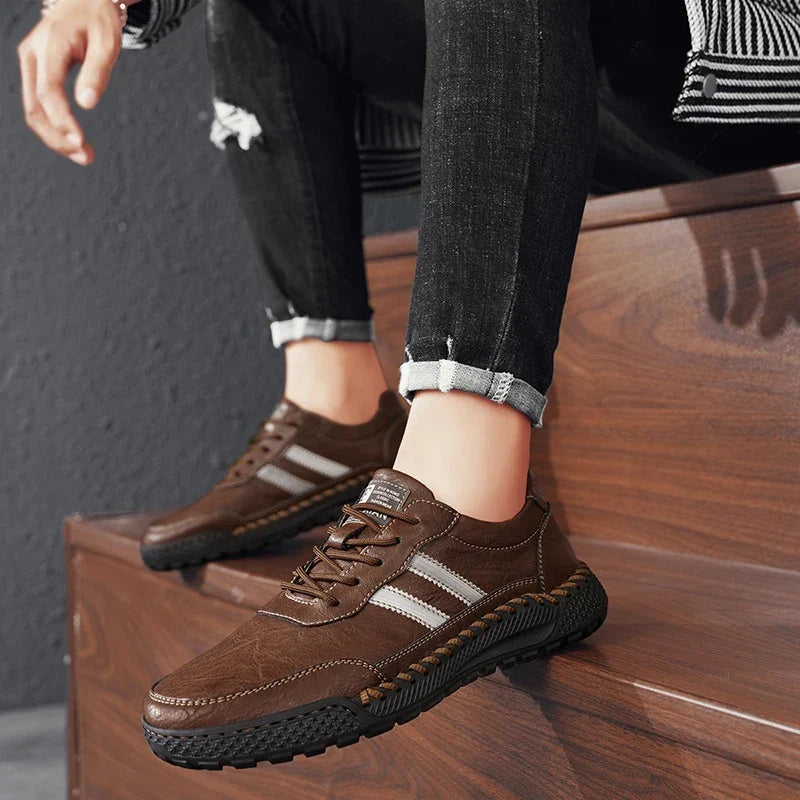Men's Multi-Color Stripe Stylish Leather Dress Shoes for Daily Use