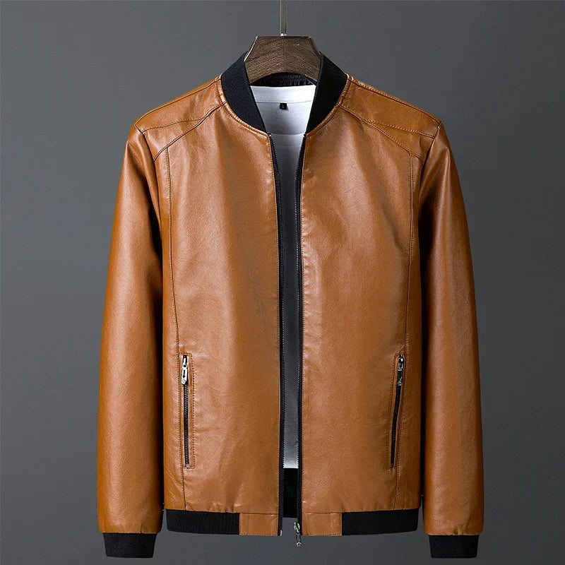 Men's Multi-Color Ribbed Premium Leather Jacket for Fall and Winter Brown