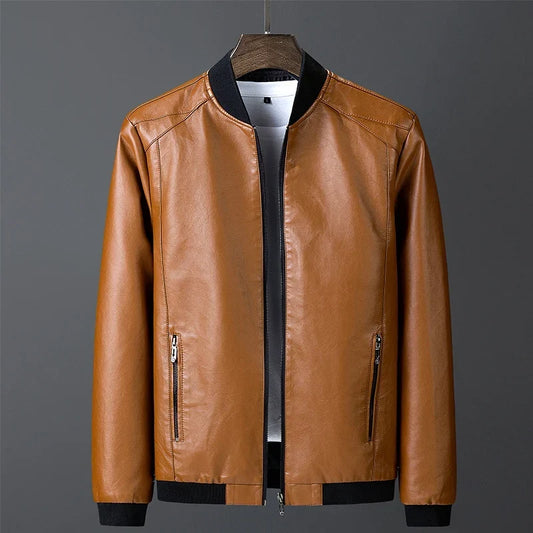 Men's Multi-Color Ribbed Premium Leather Jacket for Fall and Winter Brown