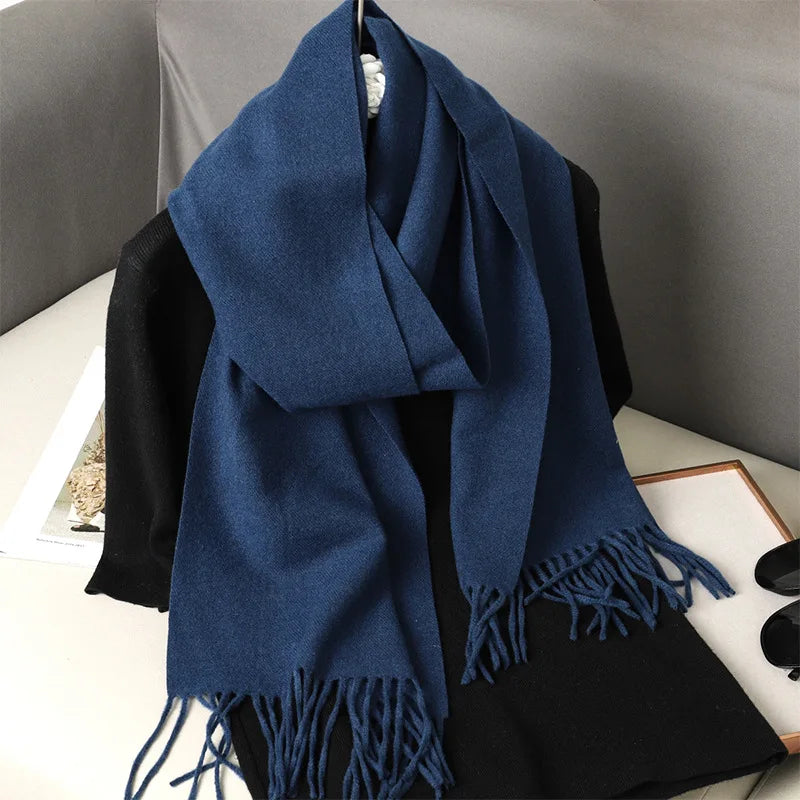 Women's Warm Thick Cashmere Winter Scarf with Tassels and Wrap DFP001-30 33x180cm