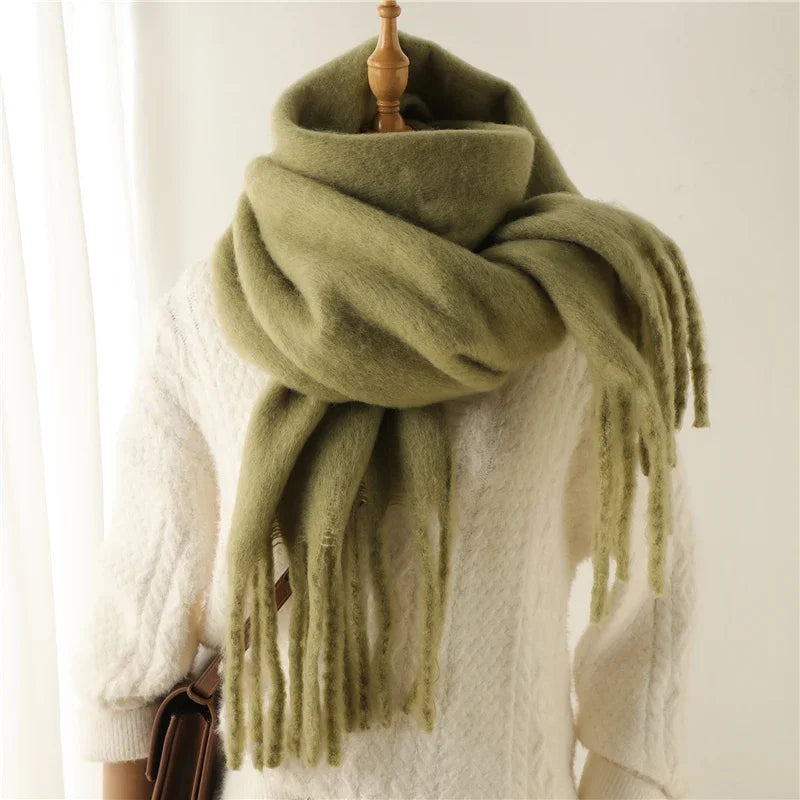Women's Cashmere Winter Scarf - Soft Thick Pashmina Wrap with Tassels WT77-8