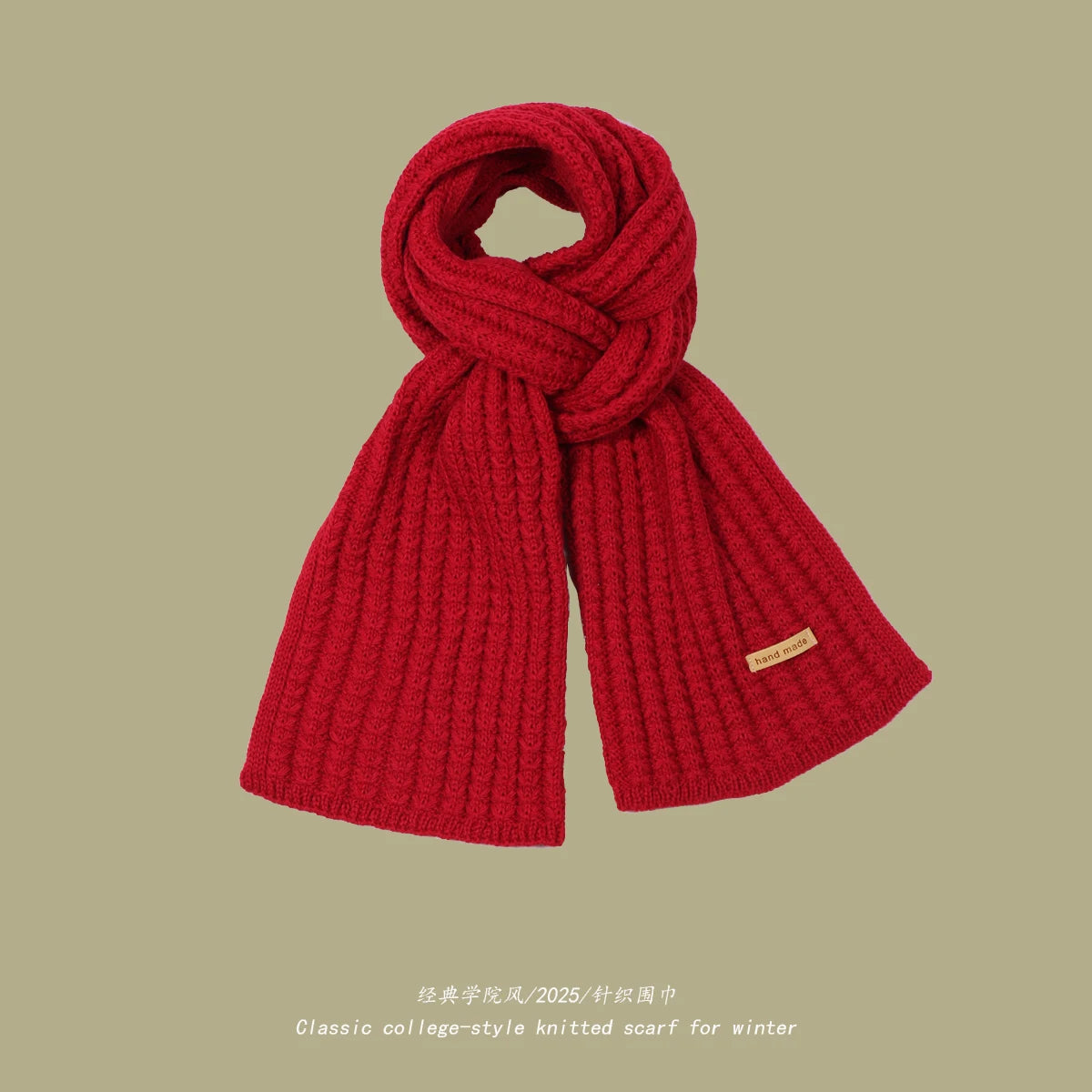 Women's Thick Warm Knitted Scarf - Soft Cashmere Winter Accessory Red