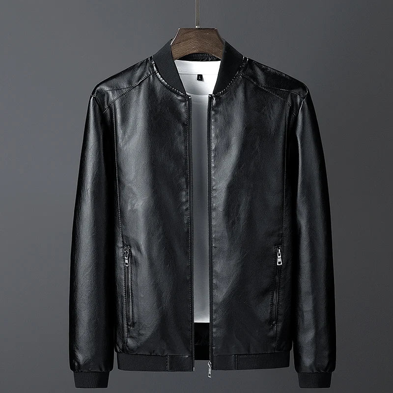 Men's Multi-Color Ribbed Premium Leather Jacket for Fall and Winter Black