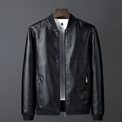 Men's Multi-Color Ribbed Premium Leather Jacket for Fall and Winter Black