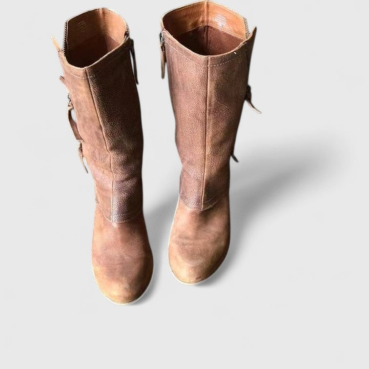Women's Relaxed Fold Over Side Zip Mid Calf Comfort Boots
