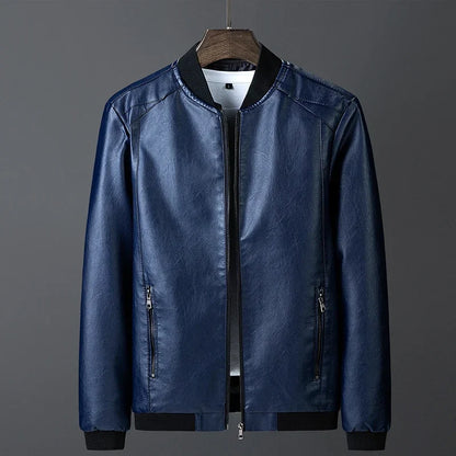 Men's Multi-Color Ribbed Premium Leather Jacket for Fall and Winter Blue