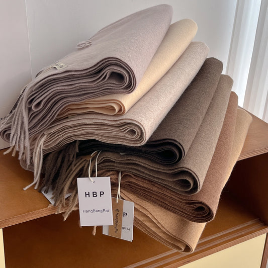 Women's Long Warm Wool Scarf - Solid Cashmere Shawl Wrap for Winter