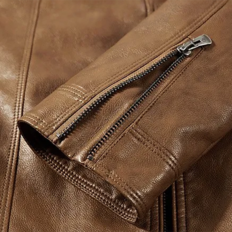 Men's Leather Jacket with Corduroy Trim Collar for Daily Use