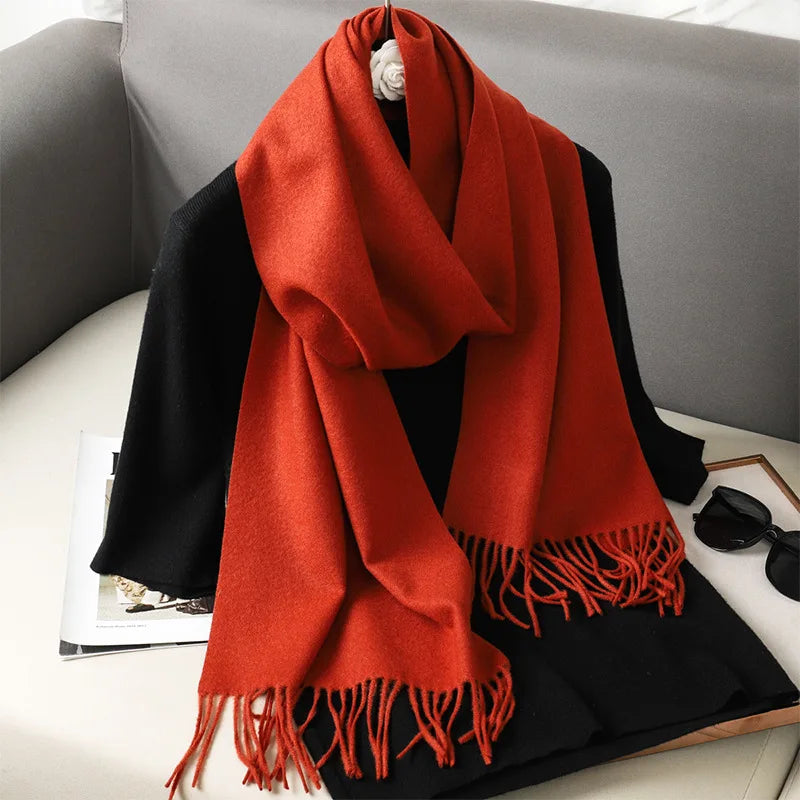 Women's Warm Thick Cashmere Winter Scarf with Tassels and Wrap DFP001-10 33x180cm