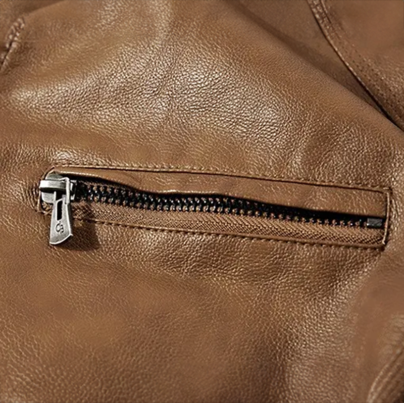 Men's Leather Jacket with Corduroy Trim Collar for Daily Use