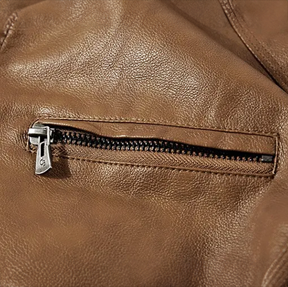 Men's Leather Jacket with Corduroy Trim Collar for Daily Use