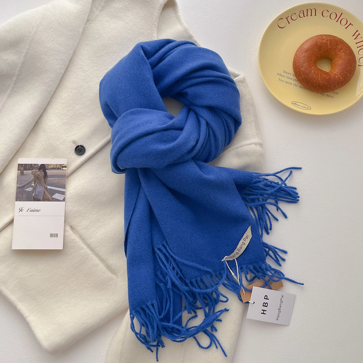 Women's Long Warm Wool Scarf - Solid Cashmere Shawl Wrap for Winter SU-19