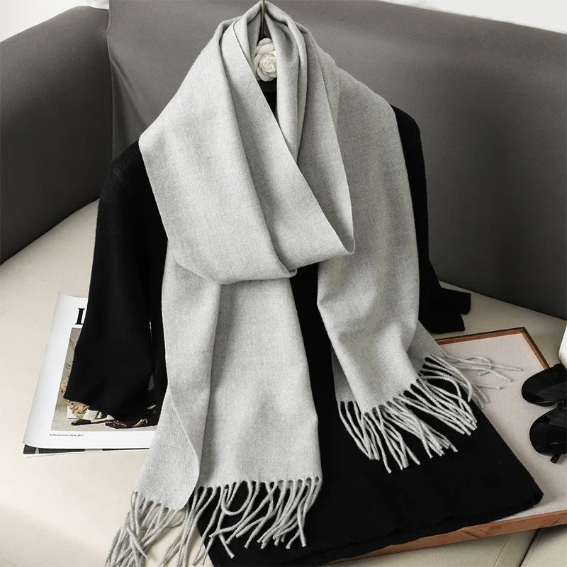 Women's Warm Thick Cashmere Winter Scarf with Tassels and Wrap DFP001-16 33x180cm