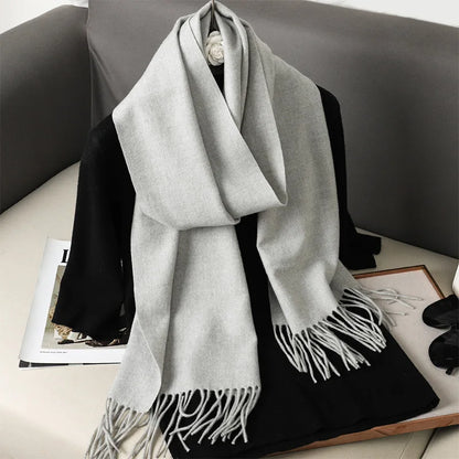 Women's Warm Thick Cashmere Winter Scarf with Tassels and Wrap DFP001-16 33x180cm