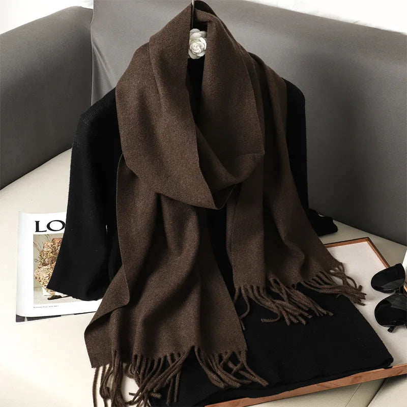 Women's Warm Thick Cashmere Winter Scarf with Tassels and Wrap DFP001-60 33x180cm