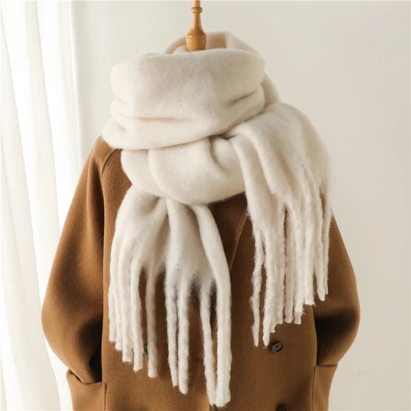 Women's Cashmere Winter Scarf - Soft Thick Pashmina Wrap with Tassels WT77-1