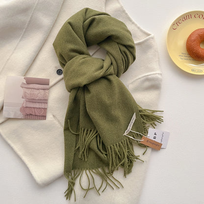Women's Long Warm Wool Scarf - Solid Cashmere Shawl Wrap for Winter SU-22