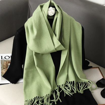 Women's Warm Thick Cashmere Winter Scarf with Tassels and Wrap DFP001-58 33x180cm